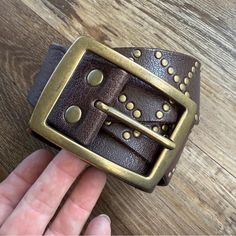Linea Pelle Brown leather gold studded belt Small